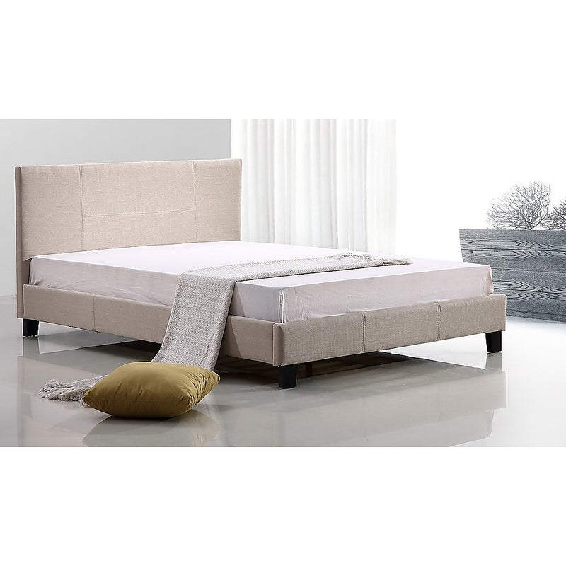 Double Linen Fabric Bed Frame Beige