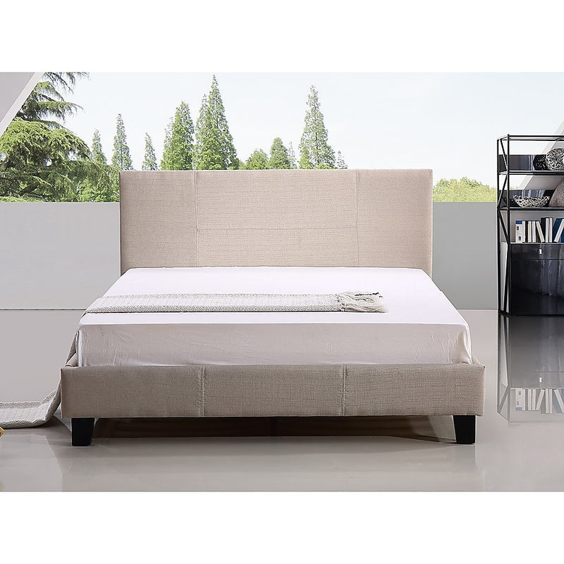 Double Linen Fabric Bed Frame Beige