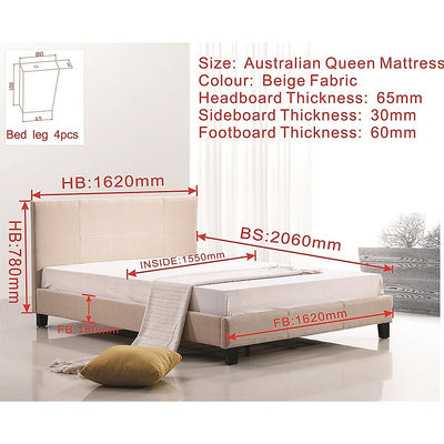 Queen Linen Fabric Bed Frame Beige