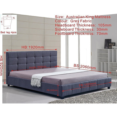 Linen Fabric King Deluxe Bed Frame Grey