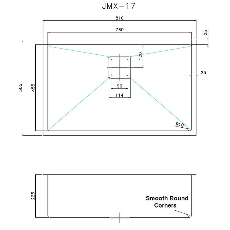 810x505mm Handmade 1.5mm Stainless Steel Undermount / Topmount Kitchen Sink with Square Waste