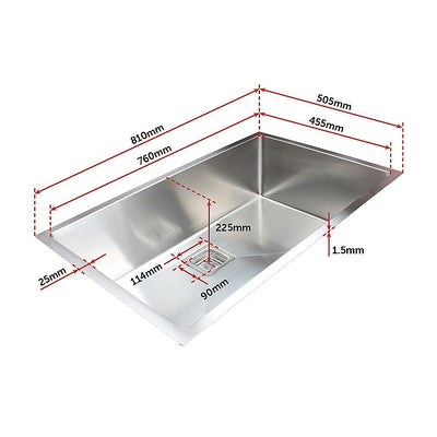 810x505mm Handmade 1.5mm Stainless Steel Undermount / Topmount Kitchen Sink with Square Waste