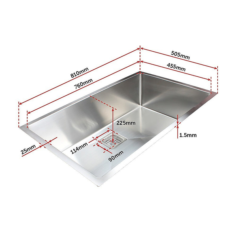 810x505mm Handmade 1.5mm Stainless Steel Undermount / Topmount Kitchen Sink with Square Waste