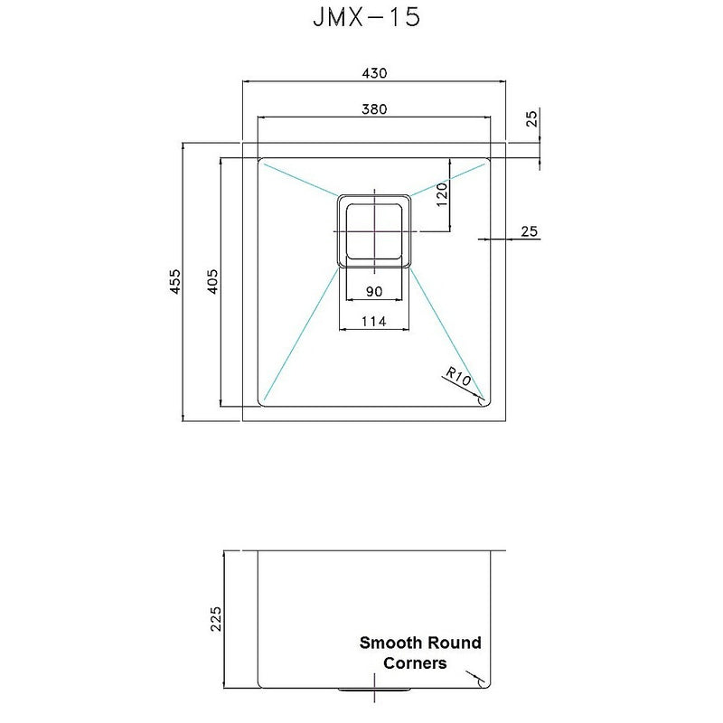 430x455mm Handmade 1.5mm Stainless Steel Undermount / Topmount Kitchen Sink with Square Waste