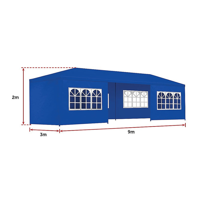 3x9m Wedding Outdoor Gazebo Marquee Tent Canopy Blue