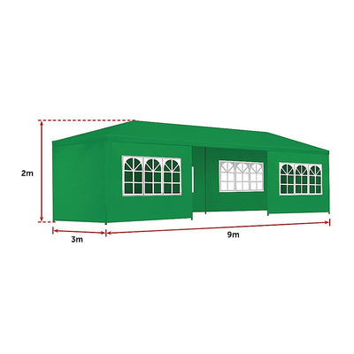 3x9m Wedding Outdoor Gazebo Marquee Tent Canopy Green