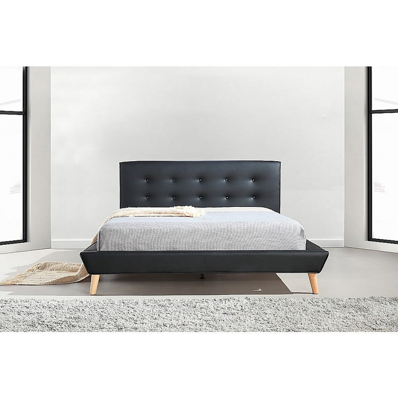 Double PU Leather Deluxe Bed Frame Black