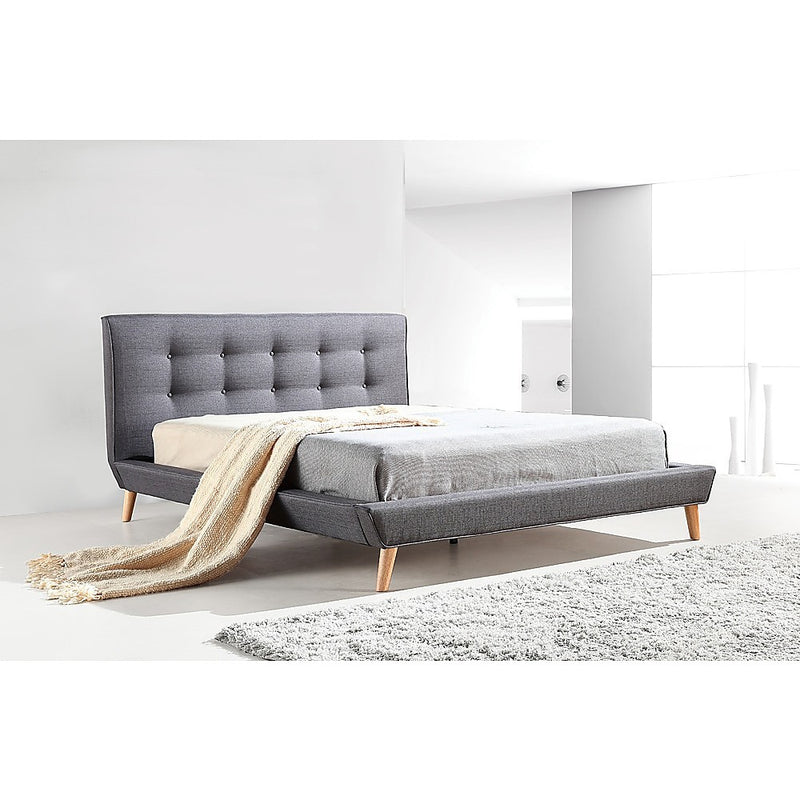 Double Linen Fabric Deluxe Bed Frame Grey