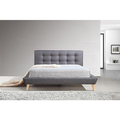 Double Linen Fabric Deluxe Bed Frame Grey