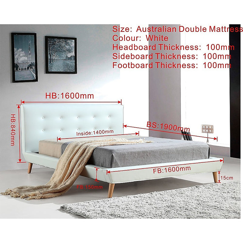 Double PU Leather Deluxe Bed Frame White