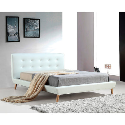 Double PU Leather Deluxe Bed Frame White