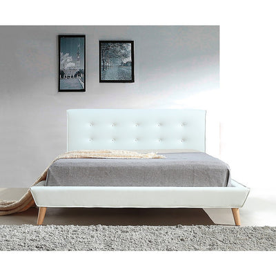 Double PU Leather Deluxe Bed Frame White