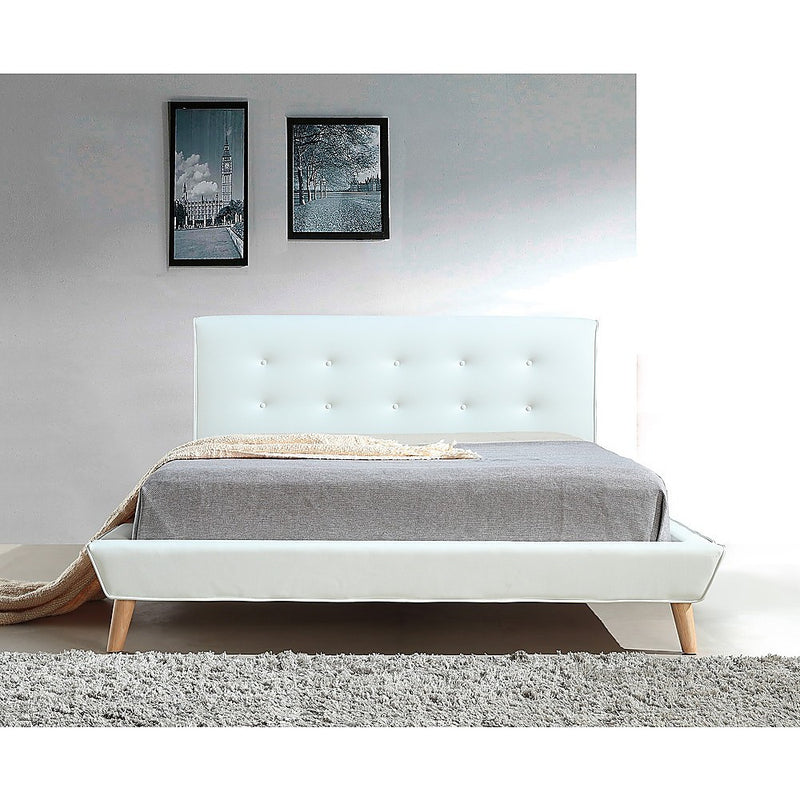 Queen PU Leather Deluxe Bed Frame White