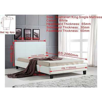 King Single PU Leather Bed Frame White