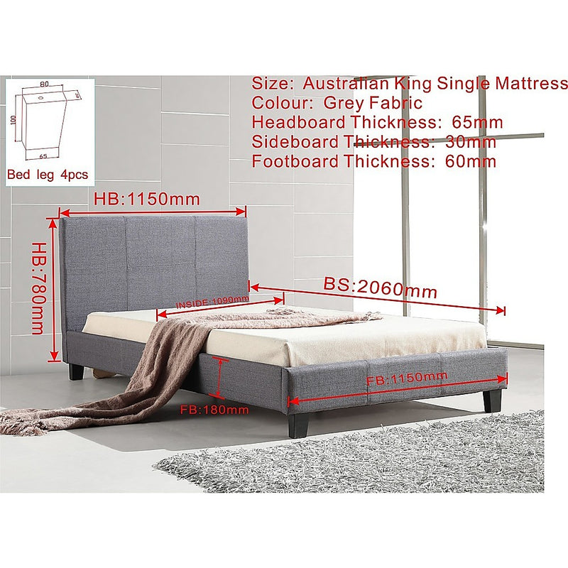 King Single Linen Fabric Bed Frame Grey