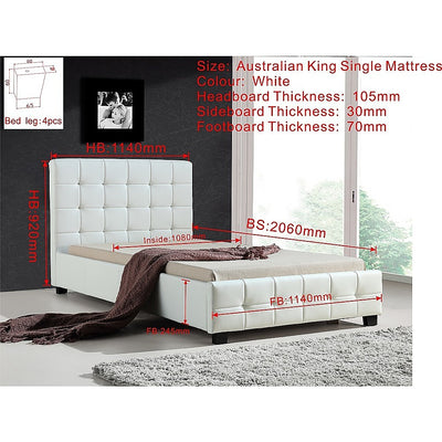 King Single PU Leather Deluxe Bed Frame White