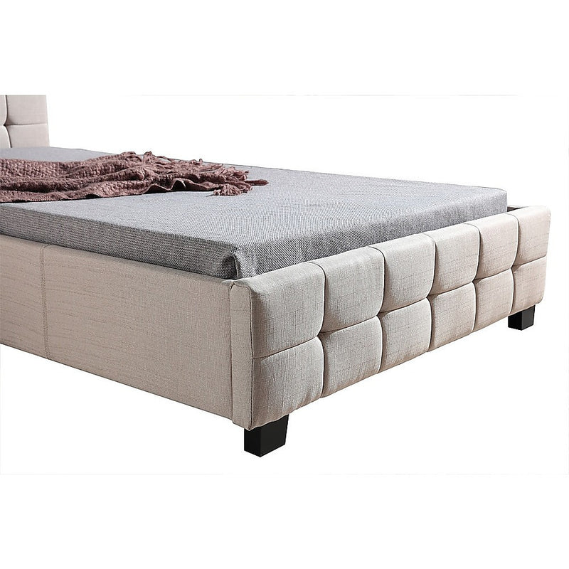 King Single Linen Fabric Deluxe Bed Frame Beige