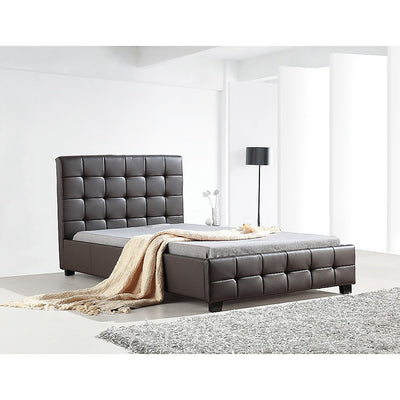 King Single PU Leather Deluxe Bed Frame Brown