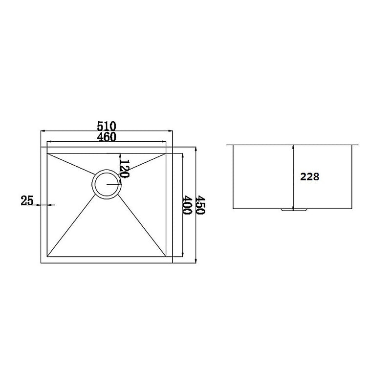 510x450mm Handmade Stainless Steel Undermount / Topmount Kitchen Laundry Sink with Waste