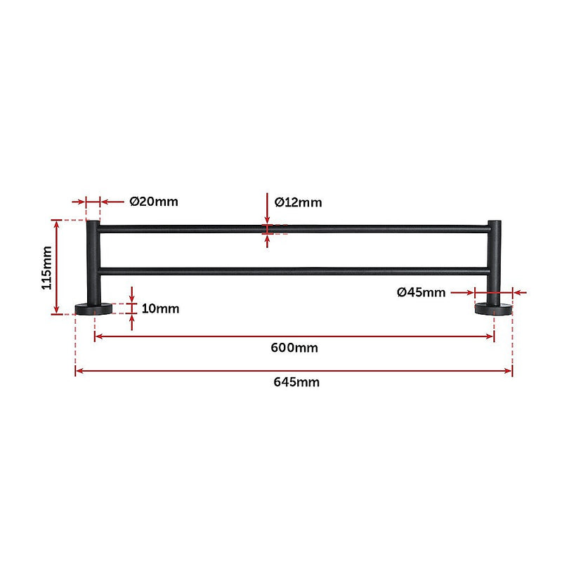 Single Classic Towel Bar Rail Bathroom Electroplated Matte Black Finish