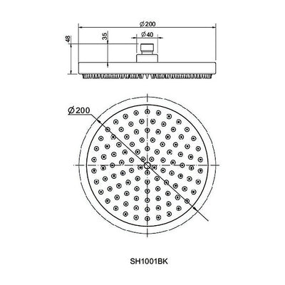 200mm Shower Head Round 304SS Electroplated Matte Black Finish