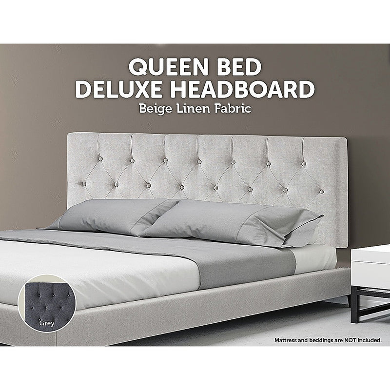 Linen Fabric Queen Bed Deluxe Headboard Bedhead - Beige