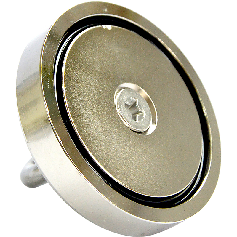 Round Neodymium Fishing Magnet with Countersunk Hole and Eyebolt, 500 LBS pull