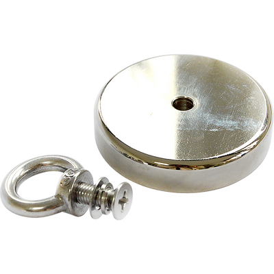 Round Neodymium Fishing Magnet with Countersunk Hole and Eyebolt, 500 LBS pull