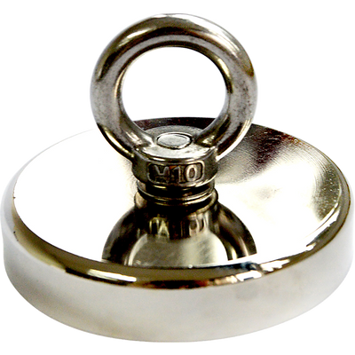 Round Neodymium Fishing Magnet with Countersunk Hole and Eyebolt, 500 LBS pull