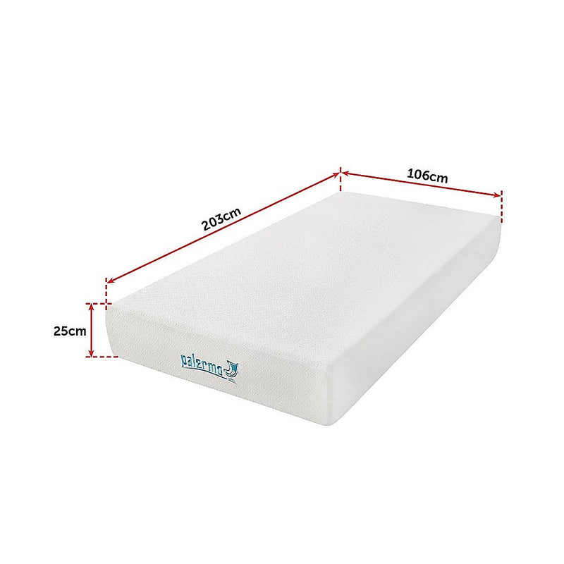 Palermo King Single 25cm Gel Memory Foam Mattress - Dual-Layered - CertiPUR-US Certified