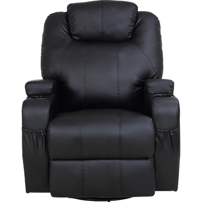 Black Massage Sofa Chair Recliner 360 Degree Swivel PU Leather Lounge 8 Point Heated