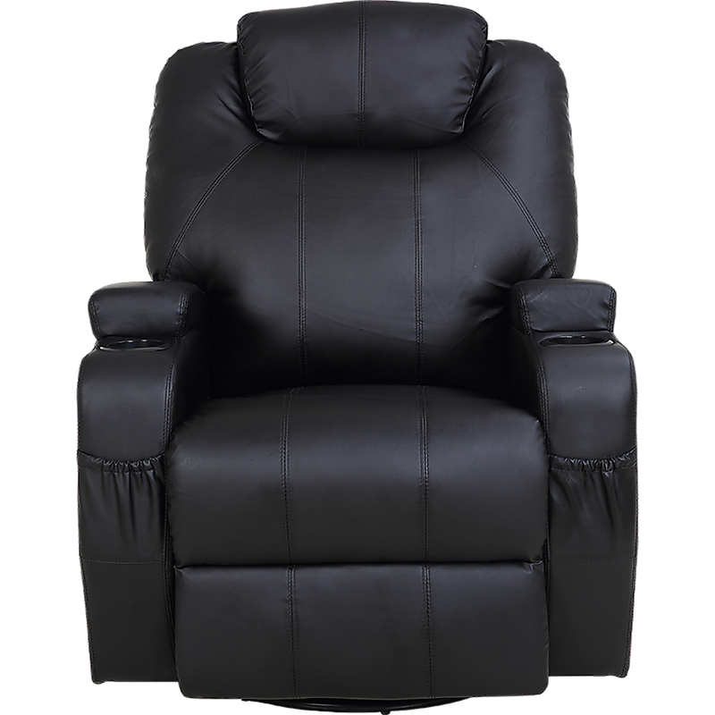 Black Massage Sofa Chair Recliner 360 Degree Swivel PU Leather Lounge 8 Point Heated