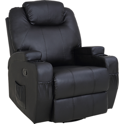 Black Massage Sofa Chair Recliner 360 Degree Swivel PU Leather Lounge 8 Point Heated