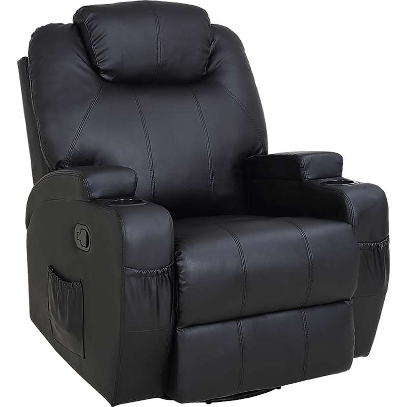 Black Massage Sofa Chair Recliner 360 Degree Swivel PU Leather Lounge 8 Point Heated