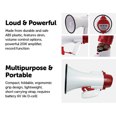 Audio Megaphone 25Watt Bull Horn with Siren