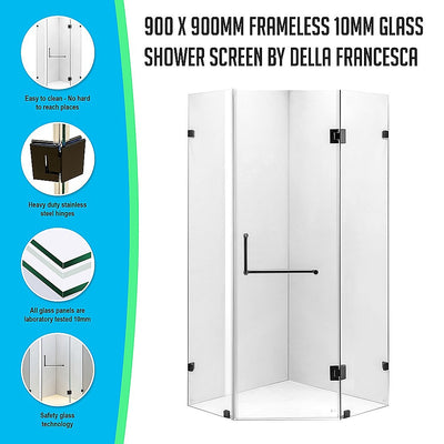 900 x 900mm Frameless 10mm Glass Shower Screen By Della Francesca