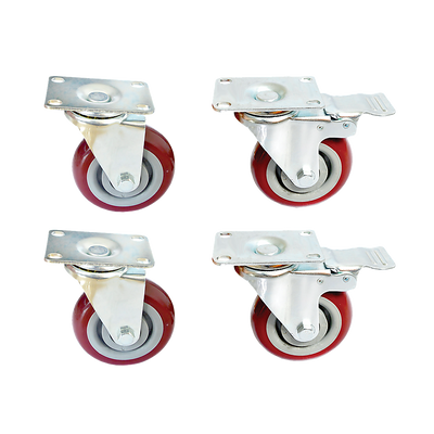 4 x 4" Heavy Duty PU Swivel Castor Wheels With Brake