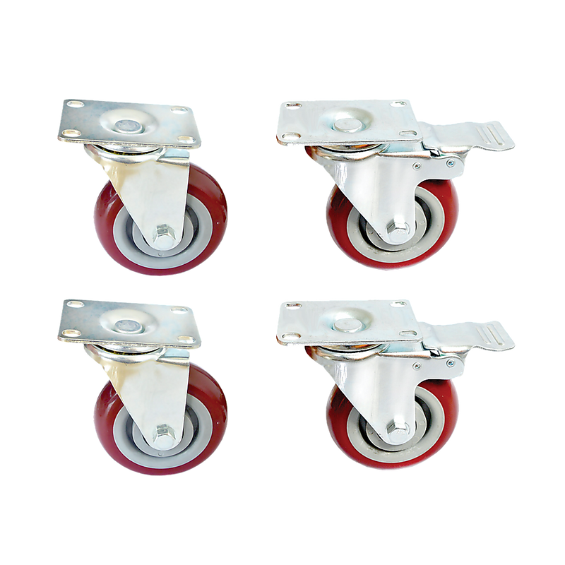 4 x 4" Heavy Duty PU Swivel Castor Wheels With Brake