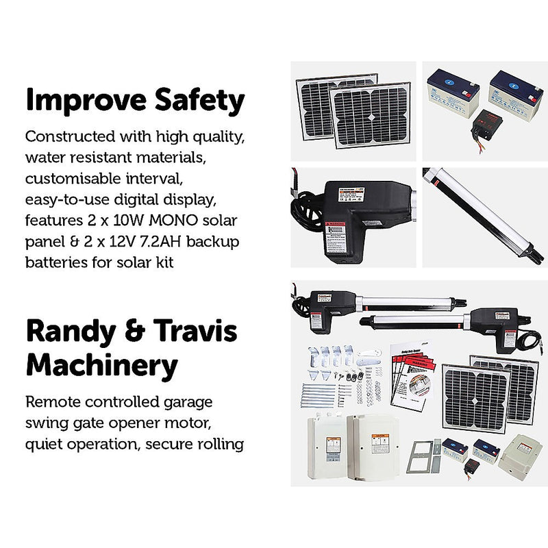 1000KG 20W Solar Double Swing Auto Motor Remote Gate Opener