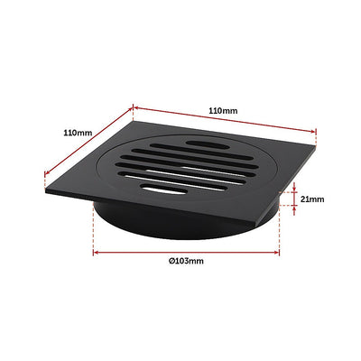 Square Black Floor Grate Drain 110 mm Full Brass Construction