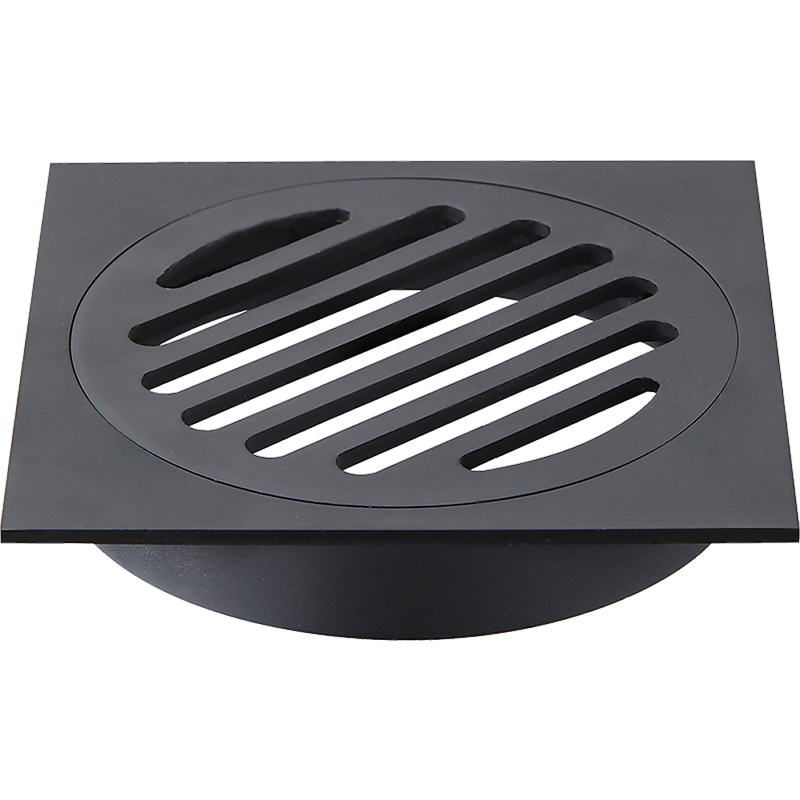 Square Black Floor Grate Drain 110 mm Full Brass Construction