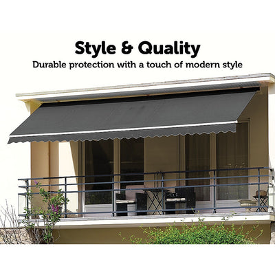 Outdoor Folding Arm Awning Retractable Sunshade Canopy Grey 5.0m x 3.0m