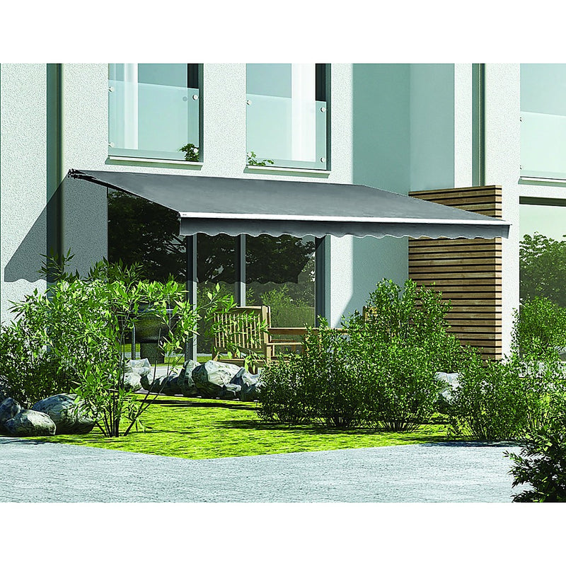 Outdoor Folding Arm Awning Retractable Sunshade Canopy Grey 5.0m x 3.0m