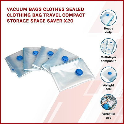 Vacuum Bags Clothes Sealed Clothing Bag Travel Compact Storage Space Saver x20