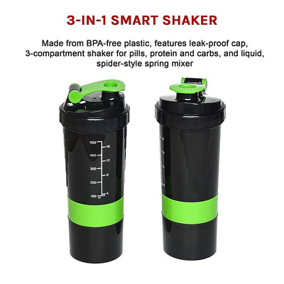 2x Protein Gym Shaker Premium 3 in 1 Smart Style Blender Mixer Cup Bottle Spider