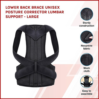 Lower Back Brace Unisex Posture Corrector Lumbar Support - Large