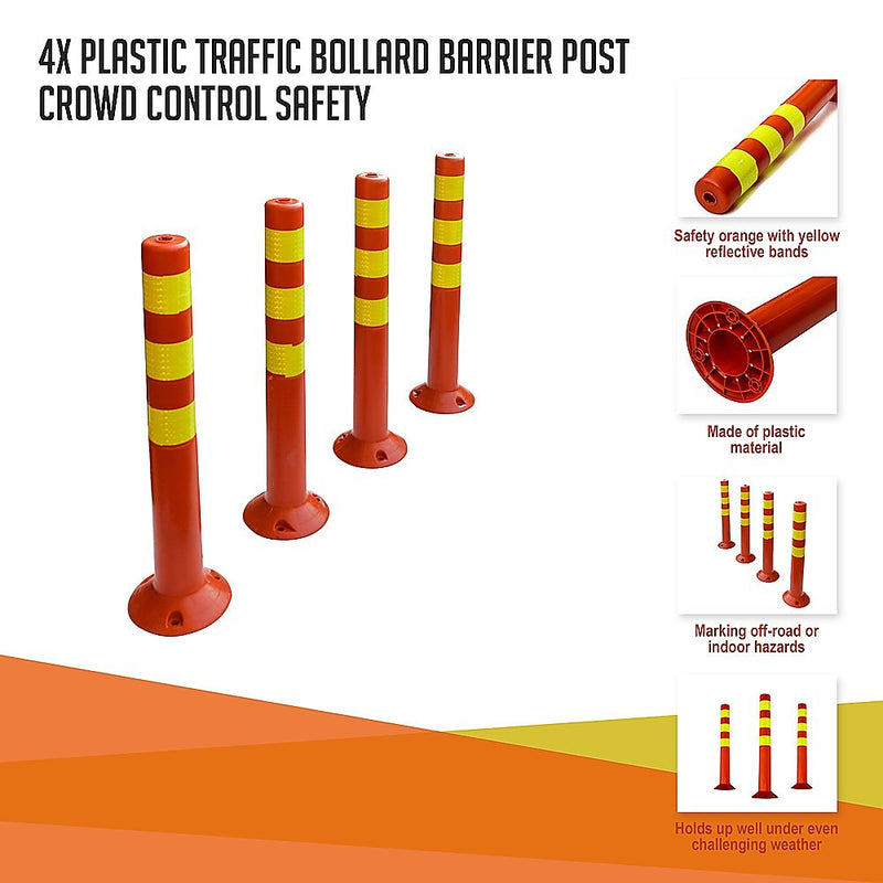 4x Plastic Traffic Bollard Barrier Post Crowd Control Safety