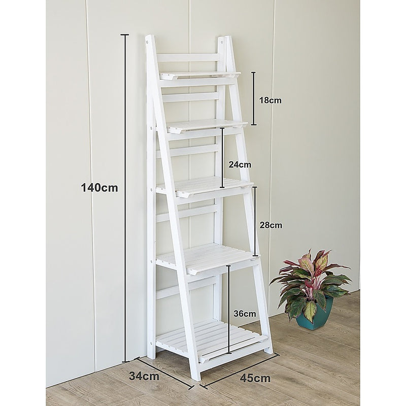 5 Tier Wooden Ladder Shelf Stand Storage Book Shelves Shelving Display Rack