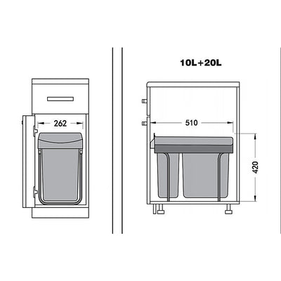 Pull Out Bin Kitchen Double Dual Slide Garbage Rubbish Waste 10L+20L