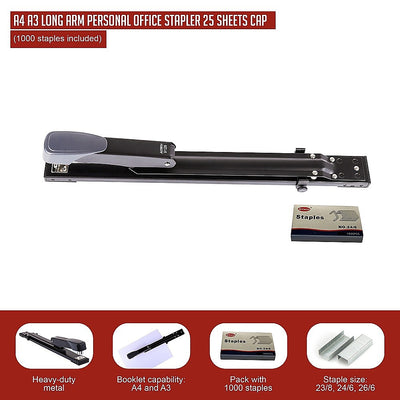 A4 A3 Long Arm Personal Office Stapler 25 sheets CAP (1000 staples included)